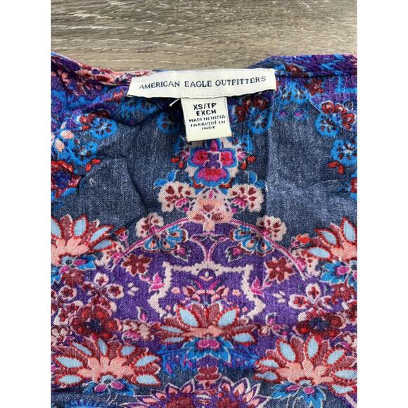 American Eagle Boho Romper Women’s XS | Long Sleeve | Blue/Purple Print - Picture 2 of 7